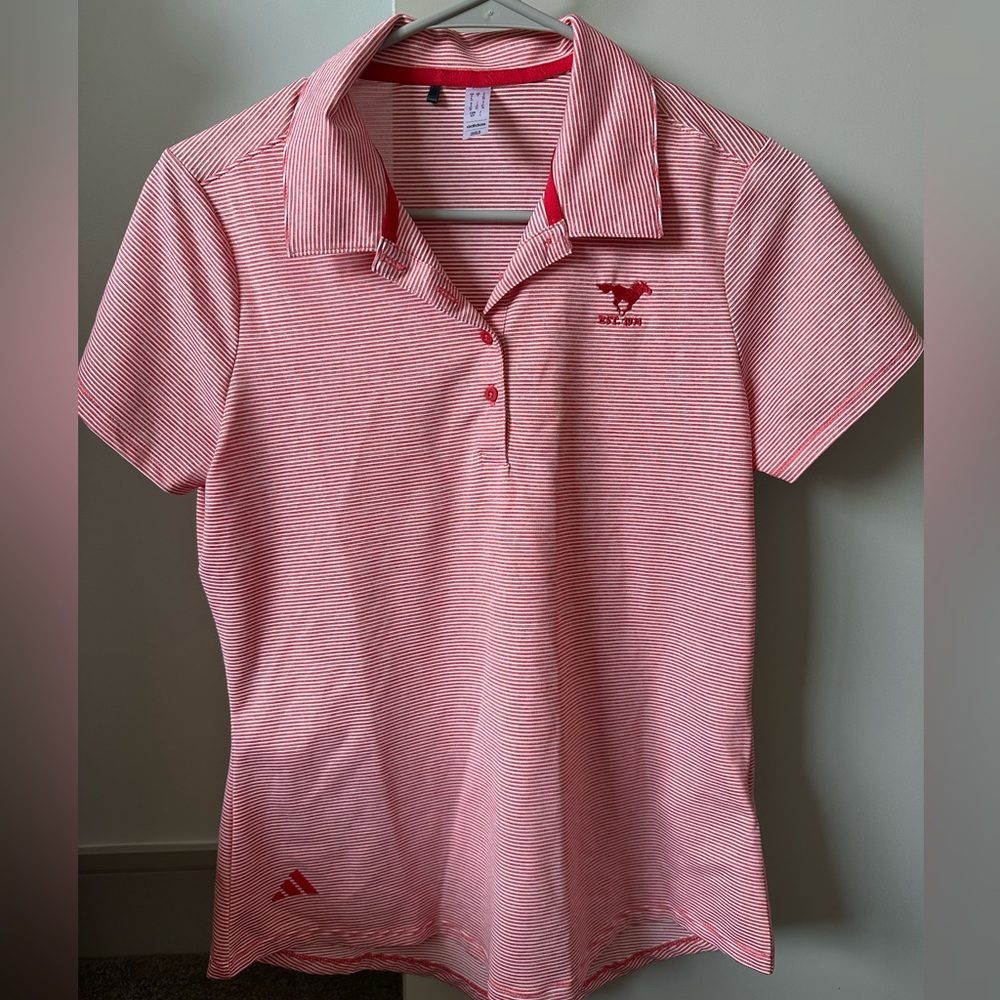 Adidas Red and White Striped Golf Polo